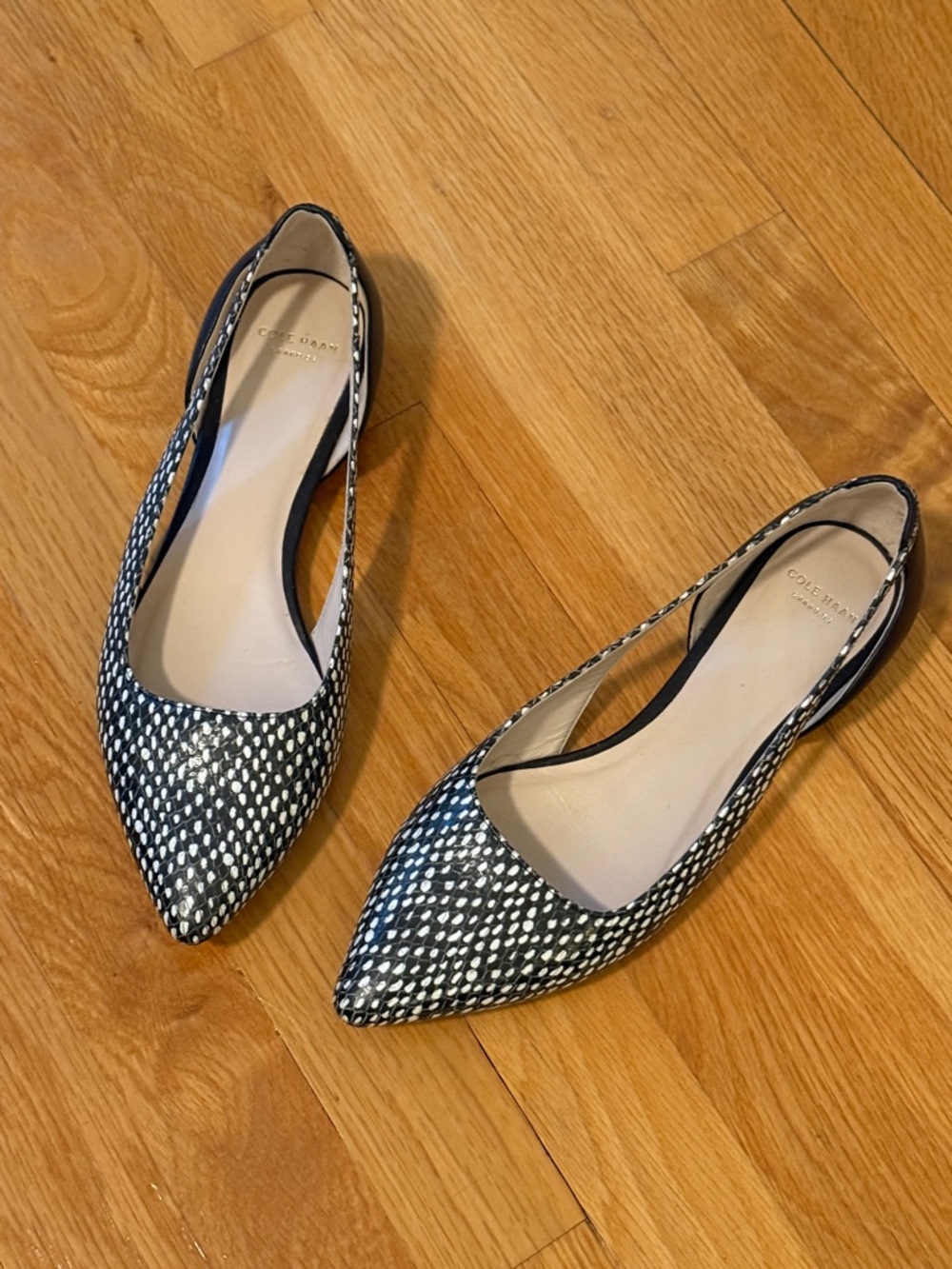 Cole Haan Black and White Pointed D'Orsay Flats